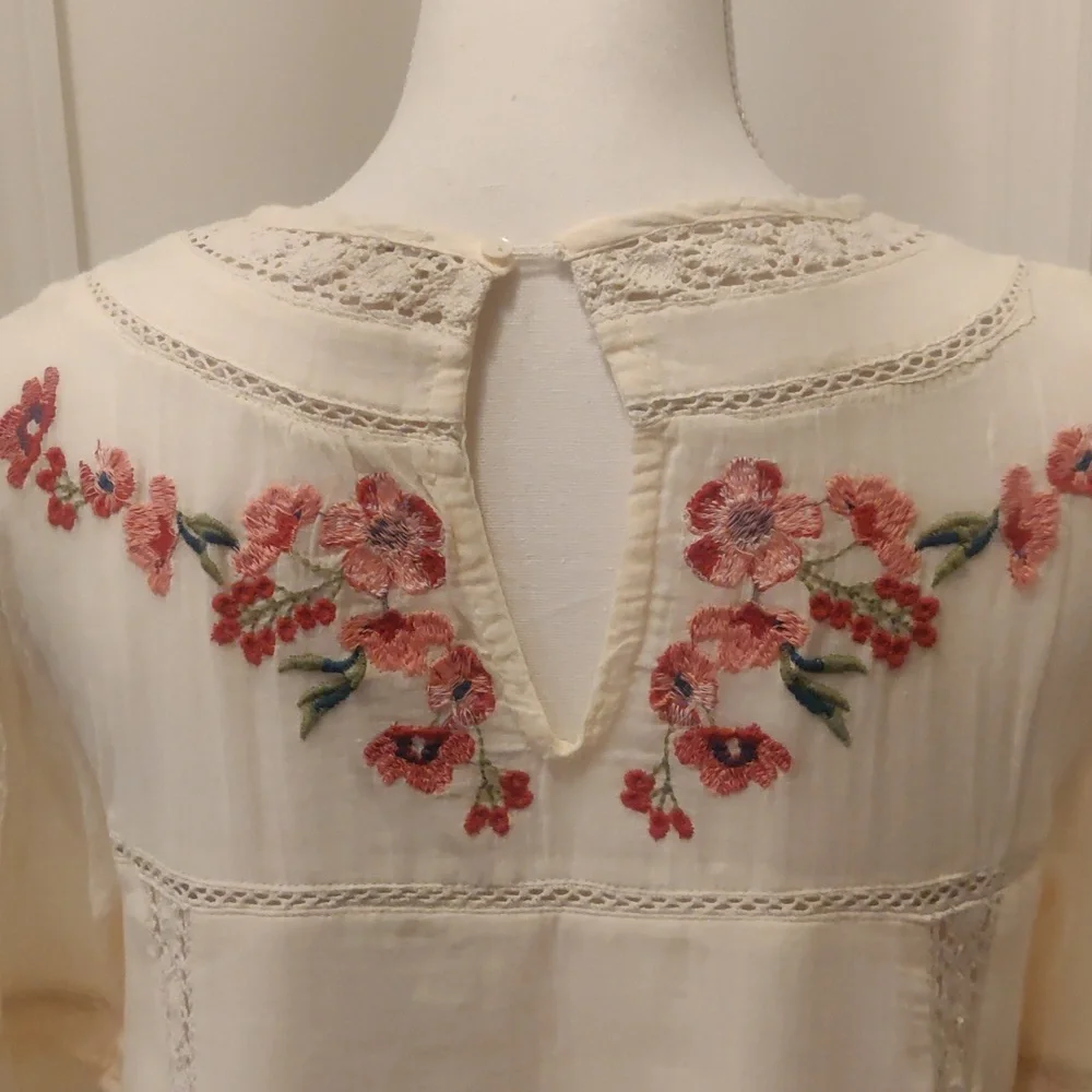 Free People Embroidered Victorian Dress Cream/ Off-white mini dress Cottagecore - Picture 10 of 14